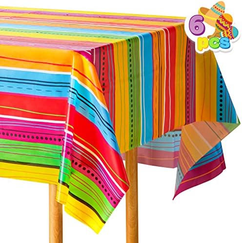 JOYIN 6 pcs Cinco De Mayo Printed Plastic Tablecover w/Multi Color Style (54 x 108 INCHES) for Fiesta, Taco Night, Birthday, and Mexican Themed Party by JOYIN