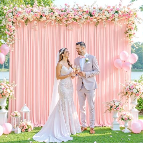 Blush Pink Backdrop Curtain for Parties Baby Shower Wrinkle Free Pink Photo Curtains Backdrop Drapes Fabric Decoration for Wedding Birthday Party 5ft x 8ft,2 Panels by Tao-GePartyDecorations