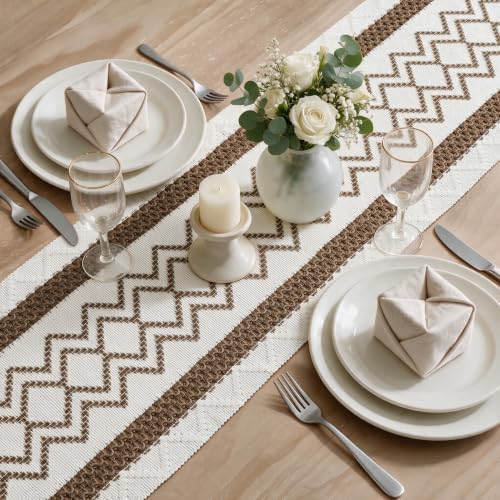 Artoid Mode Coffee Stripe Diamond Woven Table Runner 12x72 Inch - Image 4