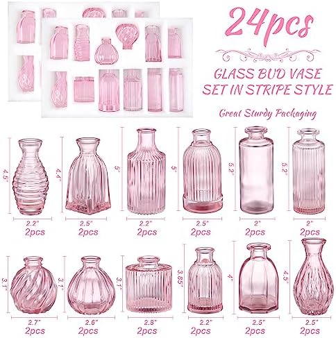 Pink Glass Bud Vases in Bulk 24 Pink Vase Small Vases for Decor - Image 2