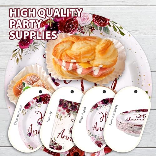 96Pcs Burgundy Flowers Anniversary Party Decorations Serves 24 - Image 6