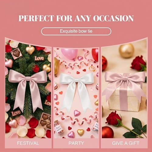 1 Strings Pink White Bow Garland Banner Decorations, Pre-Strung Satin Ribbon Bows for Birthday, Baby Shower, Bridal Shower, Coquette Girls Room, Bow Themed Party, Wedding, Christmas Tree Decorations - Image 4