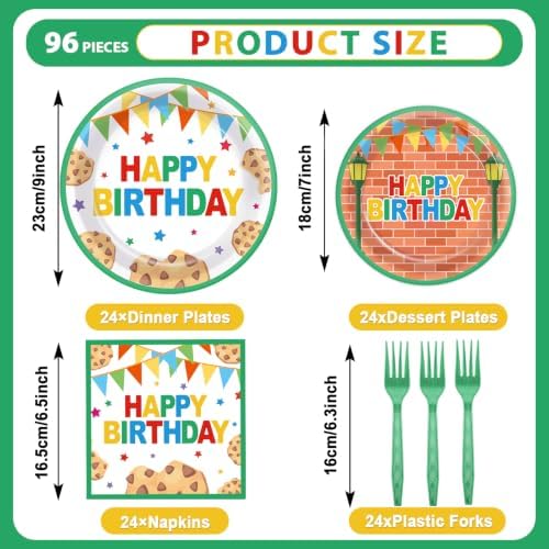 96Pcs Red Brick Wall Street Paper Plates and Napkins Street Theme Birthday Party Supplies Cookie Cartoon Friends Disposable Dinnerware Tableware Set for Kid Baby Shower Table Party Decoration Serve 24 - Image 2