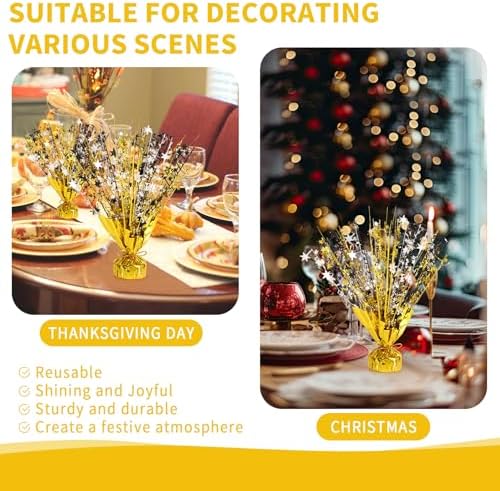 6 Pack Metallic Foil Spary Centerpieces for Tables, Gold Silver Black Centerpieces for Tables Decorations, Star Brust Table Centerpieces for Birthday Graduation Wedding Baby Shower Party - Image 6