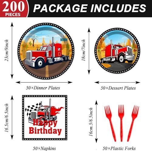 gisgfim 50 Guests Semi Truck Party Decorations Semi Truck Plates and Napkins Party Decoration For Birthday Party Plates Tableware Set Tractor Trailer Theme Party Paper Plates Napkins Forks 200 PCS - Image 2