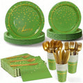 168Pcs Green and Gold Paper Plates and Napkins Party Supplies for 24 Guest by OuMuaMua