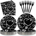 Grencian 96Pcs 2000s Black Heart Y2k Party Themed Decorations, Serve 24 by Grencian