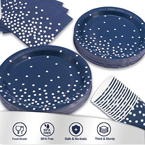 200pcs Blue and Silver Party Deorations Birthday Plates Disposable-Serve 50 Guests,Navy Blue Plates and Napkins Party Supplies for Wedding Anniversary Retirement Graduation Decorations - Image 3