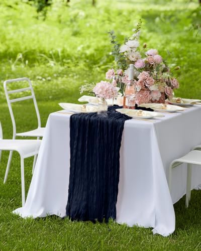 Pureegg 2 Pack Cheesecloth Table Runner 120 Inch Navy Blue - Image 7