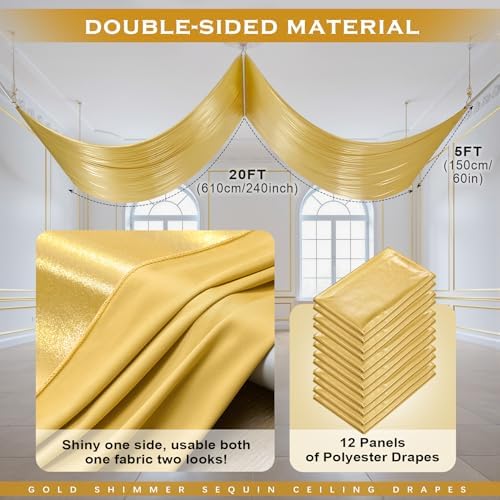 12 Panels 5ft(W) x 20ft(L) Gold Backdrop Curtain for Wedding Parties - Image 6