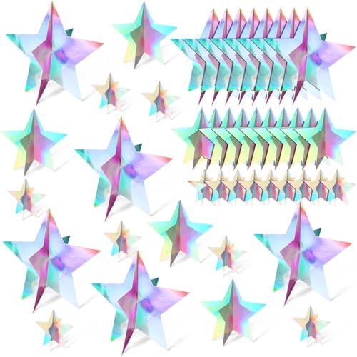 Sinload 45 Piece 3D Iridescent Star Centerpieces Glitter Theme Party Decor by Sinload