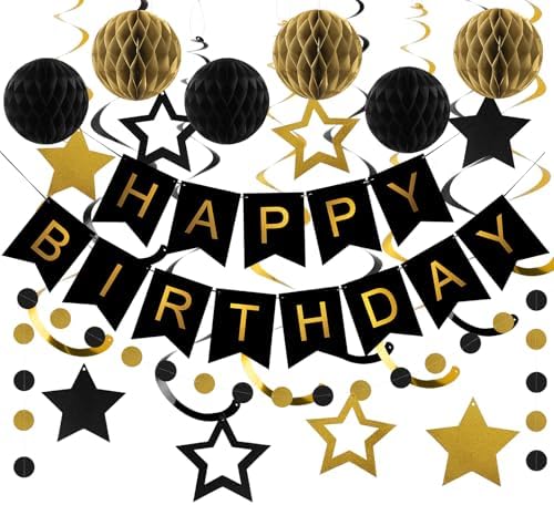meowtastic Birthday Decorations Happy Birthday Banner with Honeycomb Balls by meowtastic%C2%AE%E2%80%94Idealforyourparty