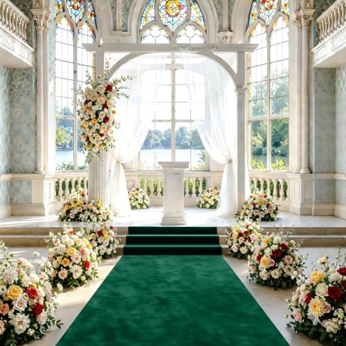 FUHSY Green Wedding Aisle Runner Velvet Aisle Runner for Wedding Ceremony 4ftx30ft Beach Carpet Runners for Party Cloth Aisle Runners for Weddings Outdoor Aisle Floor Runner Runway Rug for Church - Image 3