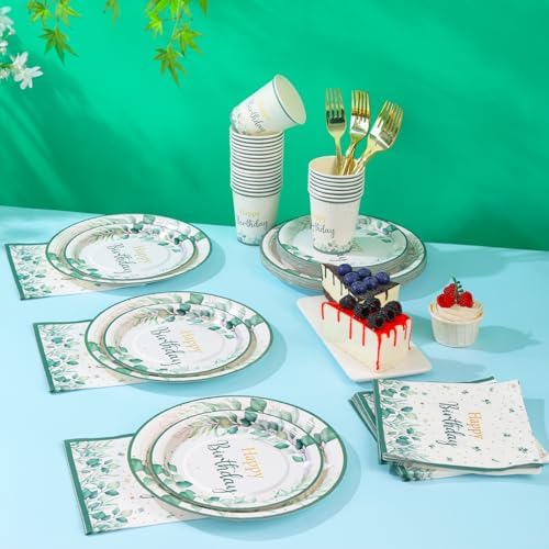168Pcs Sage Green Birthday Decorations, Plates & Napkins Set - Image 5