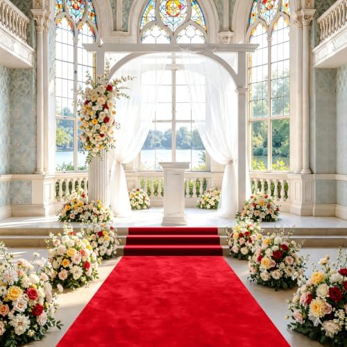 FUHSY Red Carpet Aisle Runner for Wedding Ceremony 4ft x 30ft Velvet Wedding Aisle Runners Party Runner Rug Wedding Runner Aisle Outside Aisle Runners for Weddings Bridal Shower Red Aisle Decorations - Image 4