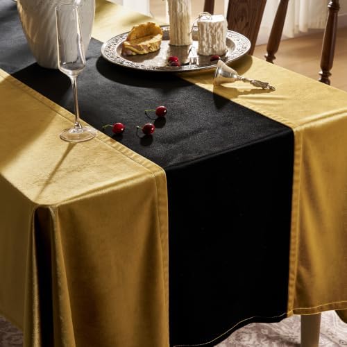 Gold and Black Velvet Rectangle Tablecloth: Luxurious Christmas Table Cloth - Image 3