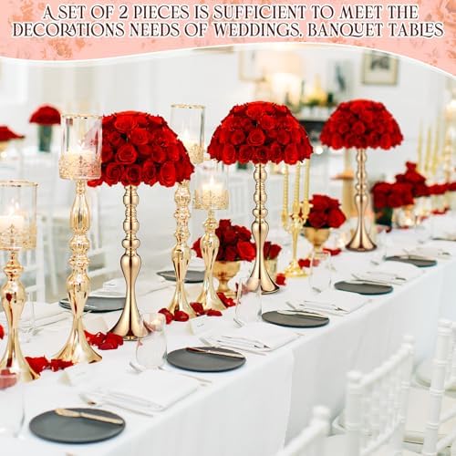 Sadnyy 2 Pcs Metal Flower Arrangements Stand Metal Wedding Centerpiece Stand Gold Vase Centerpiece Tall Table Decor Flower Vase for Wedding Reception Event Party Hotel Home Decor (16.9 Inch) - Image 4