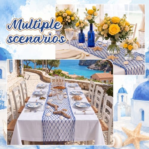SATINIOR 3 Pcs 12 x 108'' Fishing Net Table Runner Party Decor, Royal Blue - Image 4