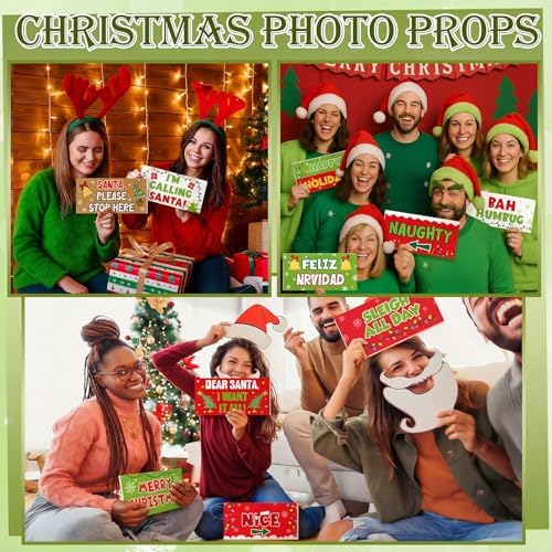 Beeveer 24 Pcs Lime Green Christmas Photo Booth Props, Monster Christmas - Image 6
