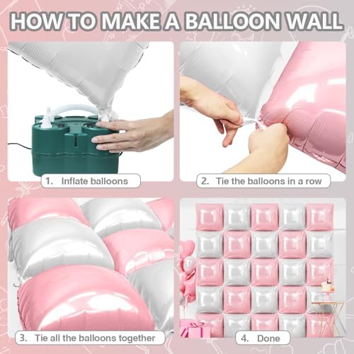 NISOCY 25PCS Pearl Pink and White Square Foil Balloons Wall Backdrop - Image 4