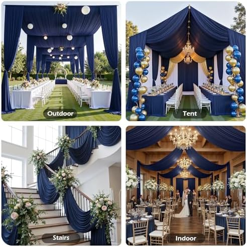 10ftx40ft Navy Blue Ceiling Curtain for Wedding Parties - Image 4