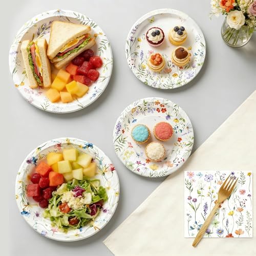 Floral Paper Plate and Napkin Set, Wildflower Party Decorations, Serves 25 - Image 2