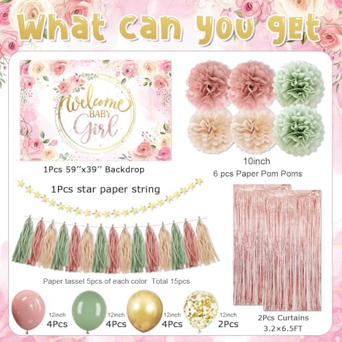 Rose Gold Baby Shower Decorations for Girl Welcome Baby Girl Retro Decor - Image 2