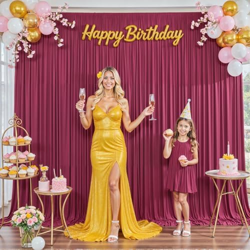 10x10 Burgundy Backdrop Curtain for Parties Wedding Wrinkle Free Maroon Photo Curtains Backdrop Drapes Fabric Decoration for Birthday Engagement Ceremony 5ft x 10ft,2 Panels by Tao-GePartyDecorations