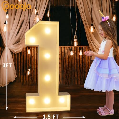Pooqla 3 FT Marquee Numbers, Light Up Number 1 1st Birthday Decorations - Image 5