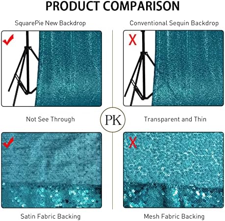 SquarePie 8x8ft Teal Sequin Backdrop, High Density Non-Transparent Glitter Curtain for Photography, Birthday, Wedding Party Decorations, Thick Solid Background with 4" Rod Pocket, 1 Panel - Image 6