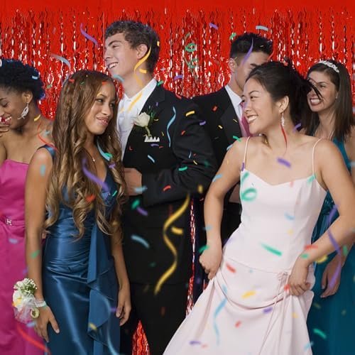 BOMSI Red Tinsel Foil Fringe Curtains Wavy Backdrop for Parties Sparkle Metallic Wavy Foil Fringe Backdrop Curtain for Party Decorations Photo Booth Props Birthday Graduation Wedding Valentines Decor - Image 7