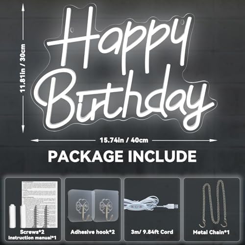 Happy Birthday Neon Signs for Party Decor Dimmable LED Birthday Neon Light for Wall Decor Light Up Happy Birthday Led Signs for Backdrop Birthday Any Ages Bday Celebration Decoration, White - Image 6