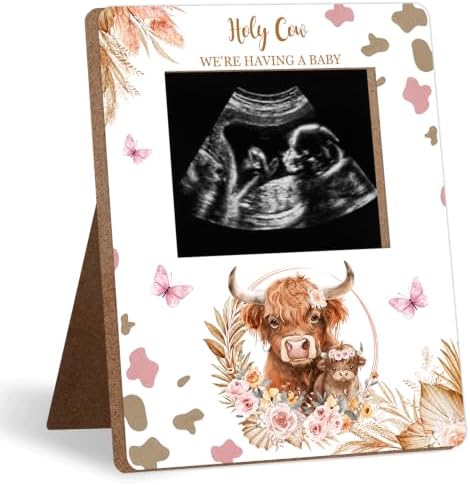 Highland Cow Baby Shower Decor Frame,Pink Cow Baby Shower Party Supplies, for Expecting Parents-to-Be Keepsake Gifts, Pregnancy Sonogram Frame Keepsake, Gender Reveal Present by Unknown