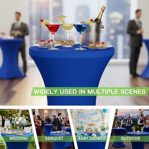 Fixwal 4 Pack Cocktail Tablecloth Bar Top Table Covers Round Royal Blue - Image 6
