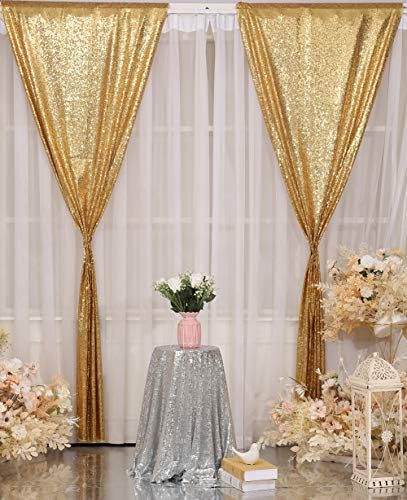 Poise3EHome Gold Sequin Backdrop Curtains,2 Panels 2FTx8FT Glitter Background for Party Halloween Birthday Party Baby Shower Wedding Christmas Thanksgiving Holiday Festival Decor - Image 2