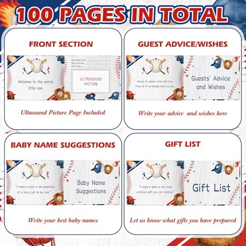 Fuyoooo 27 Pcs Baseball Baby Shower Guest Book Set Sign in Book Gold Pen - Image 4