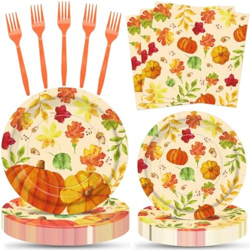 96PCS Fall Pumpkin Plates and Napkins, Thanksgiving Autumn Party Supplies by FightingtoAchieve
