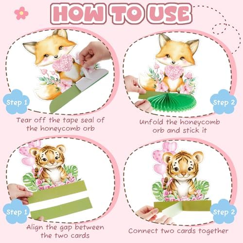 Gueevin 10 Pcs Safari Honeycomb Centerpieces for Baby Shower, Blush Safari - Image 3