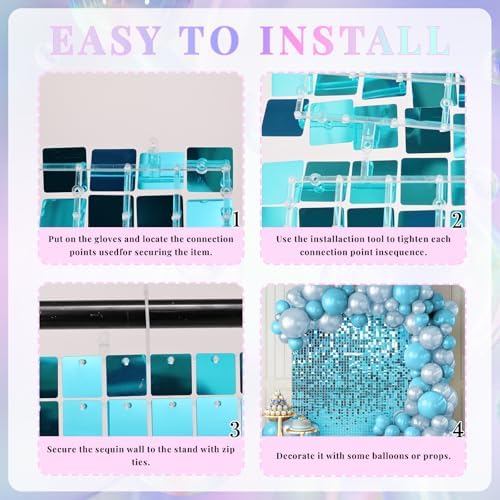 Shimmer Wall Backdrop Lake Blue 24Pcs Sequin Panels Decoration - Image 5