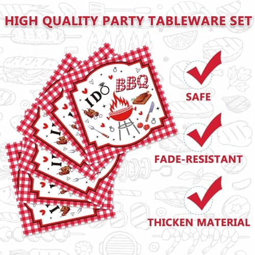 96 Pcs I Do BBQ Party Decorations - BBQ Bachelorette Party Decorations with Red Gingham Plates Napkins Forks, Summer Wedding Engagement Bridal Shower Tableware Set, Serving 24 - Image 4