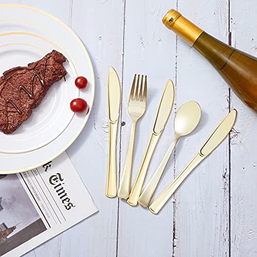 N9R 160PCS Gold Plastic Silverware, Disposable Plastic Cutlery/Utensils - Image 4