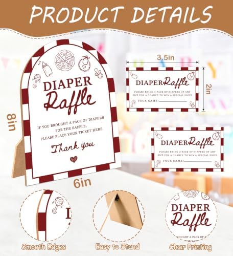Special Delivery Baby Shower Games, Slice Slice Diaper Raffle Game, 6x8 Inch Arch Wooden Sign With Stand And 50 Diaper Raffle Tickets, Gender Reveal Party Supplies & Decorations - UC07 - Image 2