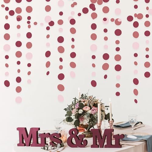 Burgundy Dusty Pink Decorations Circle Dot Garland Maroon Pink Hanging Polka Dot Streamer Banner for Wedding Birthday Bridal Shower Engagement Graduation Anniversary Garnet Party Supplies - Image 6