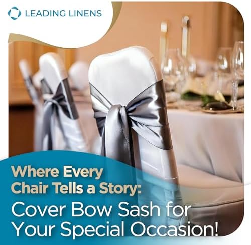 Leading Linens 12 pcs Silver 108"x8" Satin Bow Sash Chair Cover Decoration - Image 4
