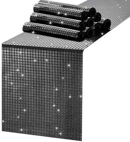 Glitter Disco Party Black Table Runner 10 Packs 13 x 72 Inches Long by MokoHouse