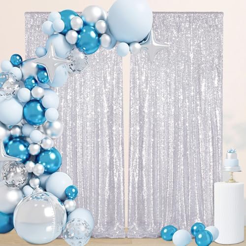 Silver Sequin Backdrop Curtains-2 Panels 4FTx8FT Silver Backdrop for Valentines Day, Glitter Party Decorations Background Drapes for Wedding Birthday Anniversary Graduation Photo Booth Decor - Image 4