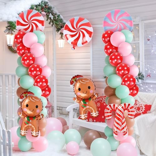 2 Sets Christmas Gingerbread Balloon Stand for Floor Adjustable Red Whilt Balloons Column Kit Set of 2 with Candy Crutch Balloons Tower Stand for Birthday Baby Shower Party Supplies - Image 7