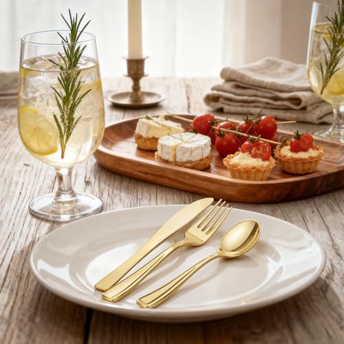 WDF300 Pieces Gold Plastic Silverware - Heavy Duty Disposable Cutlery Set Plastic Gold Silverware Set Includes 100 Forks, 100 Spoons, 100 Knives for Party/Baby Shower/Wedding/Birthday/Thanksgiving - Image 3