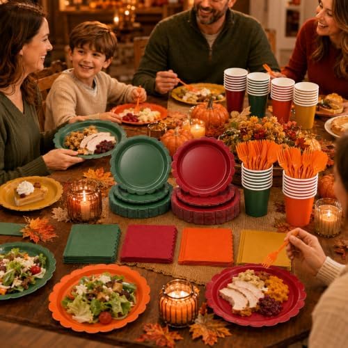 168Pcs Fall Paper Plates and Napkins Set Party Supplies Serve 24 - Image 5