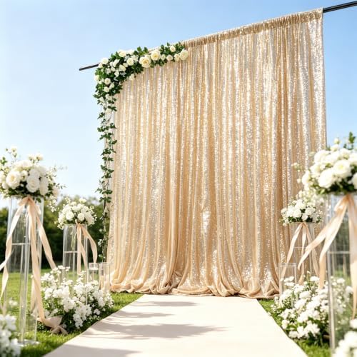 ShinyBeauty Light Gold Sequin Backdrop 8x10ft Fabric Drapes Birthday Party - Image 4